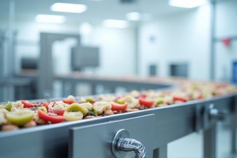 Stainless steel conveyor system in a clean food processing plant