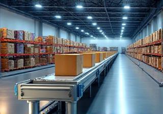 Material handling conveyors and robotic systems in a warehouse