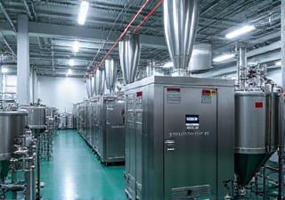 Industrial processing equipment like mixers and sorters in a plant